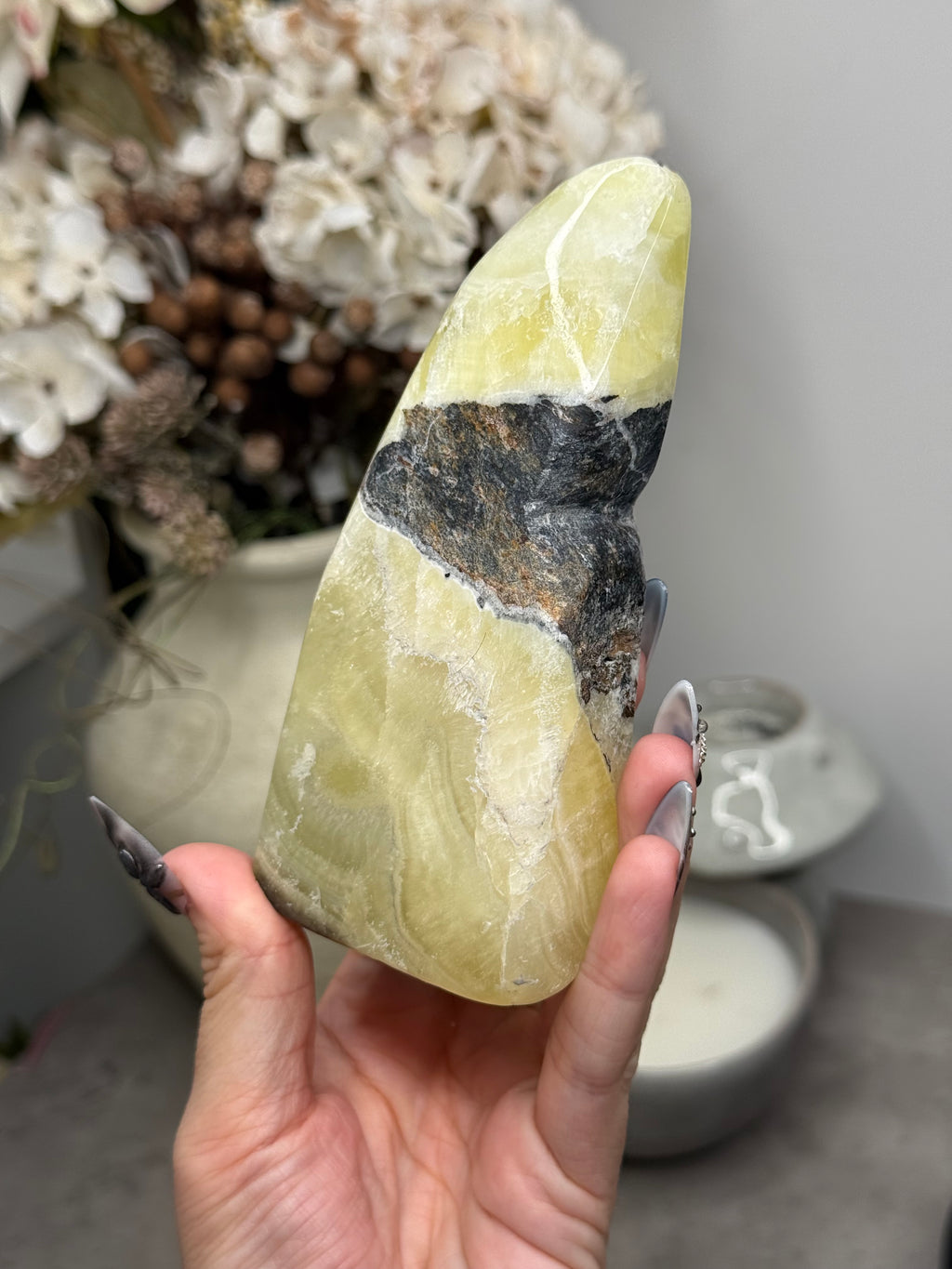 Yellow Aragonite Freeform Crystal Carvings Q - Pakistan