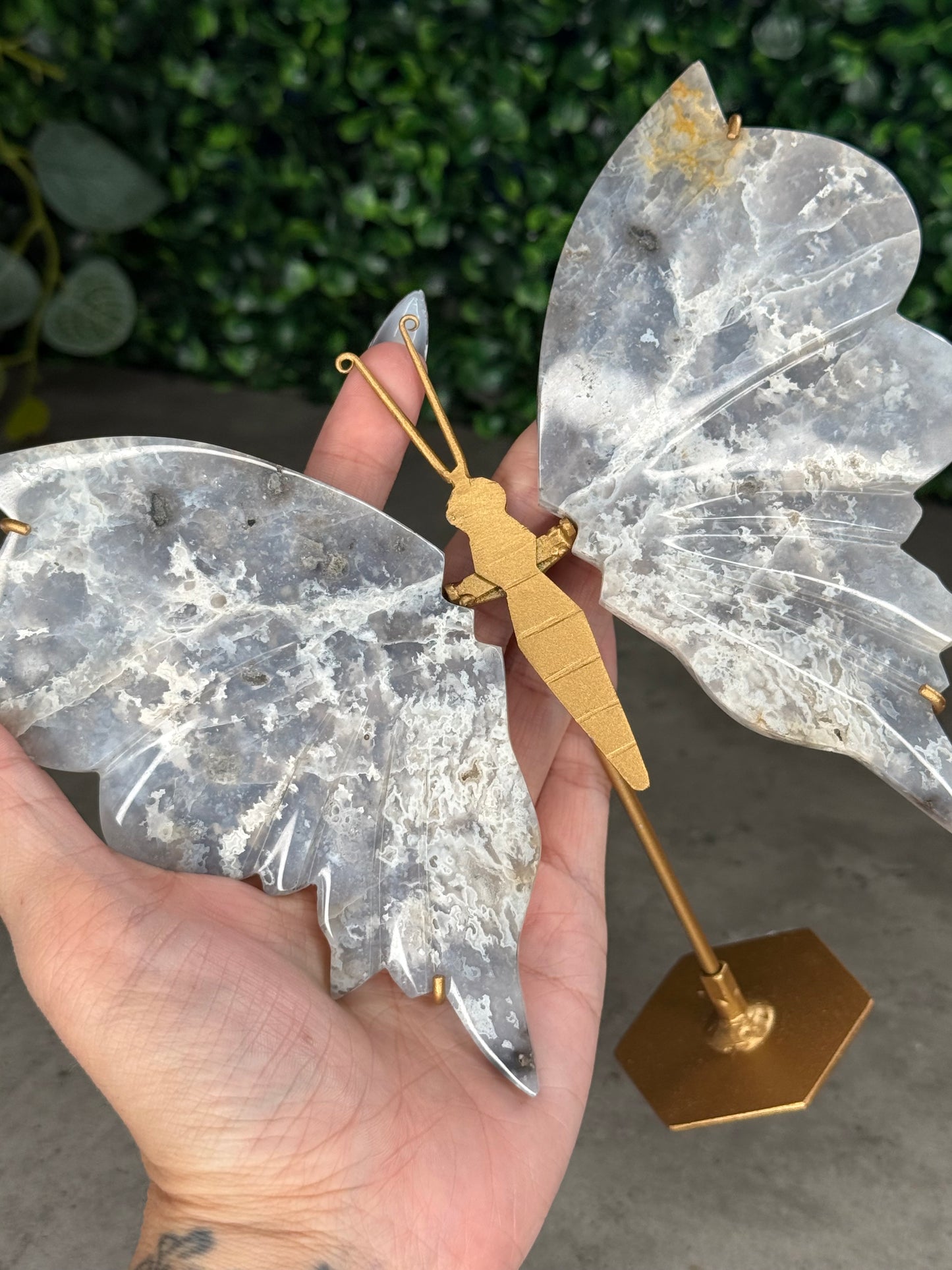 Blue Plume Agate Butterfly Wings Crystal Carvings from Indonesia