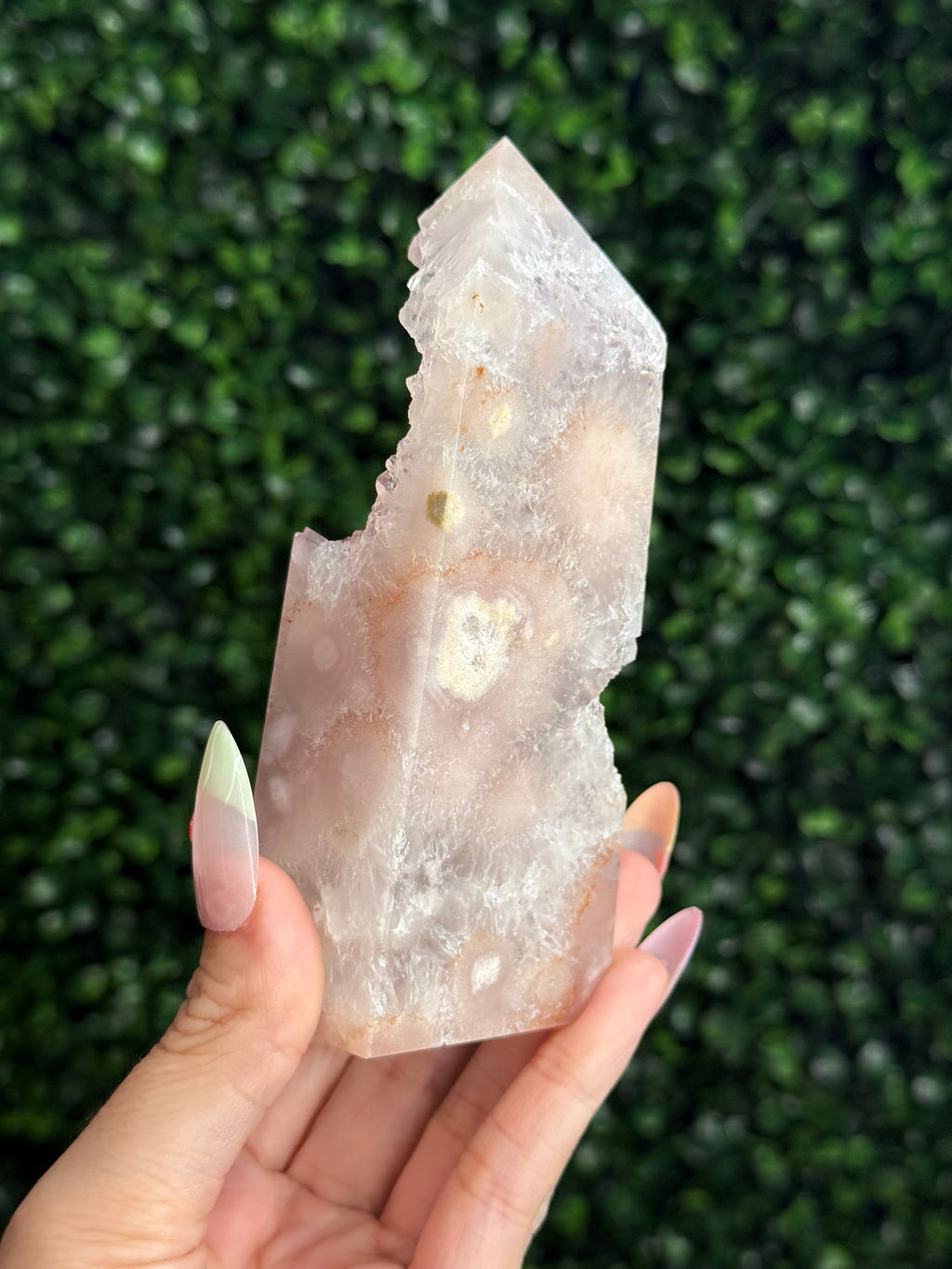 Flower Agate Druzy Tower Crystal Carving B