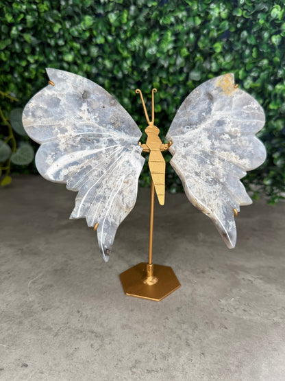 Blue Plume Agate Butterfly Wings Crystal Carvings from Indonesia