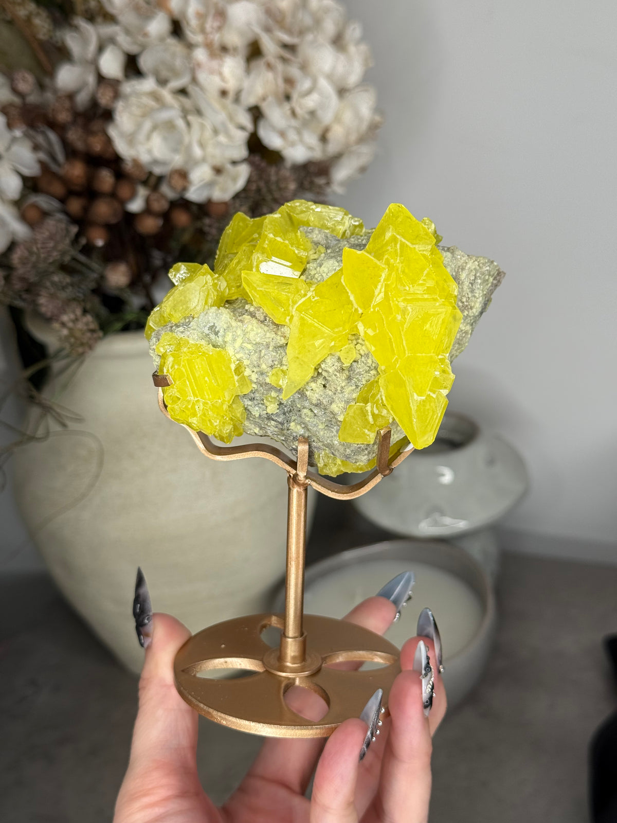 Sulphur Specimen with Custom Gold Stand - D - Imperfect
