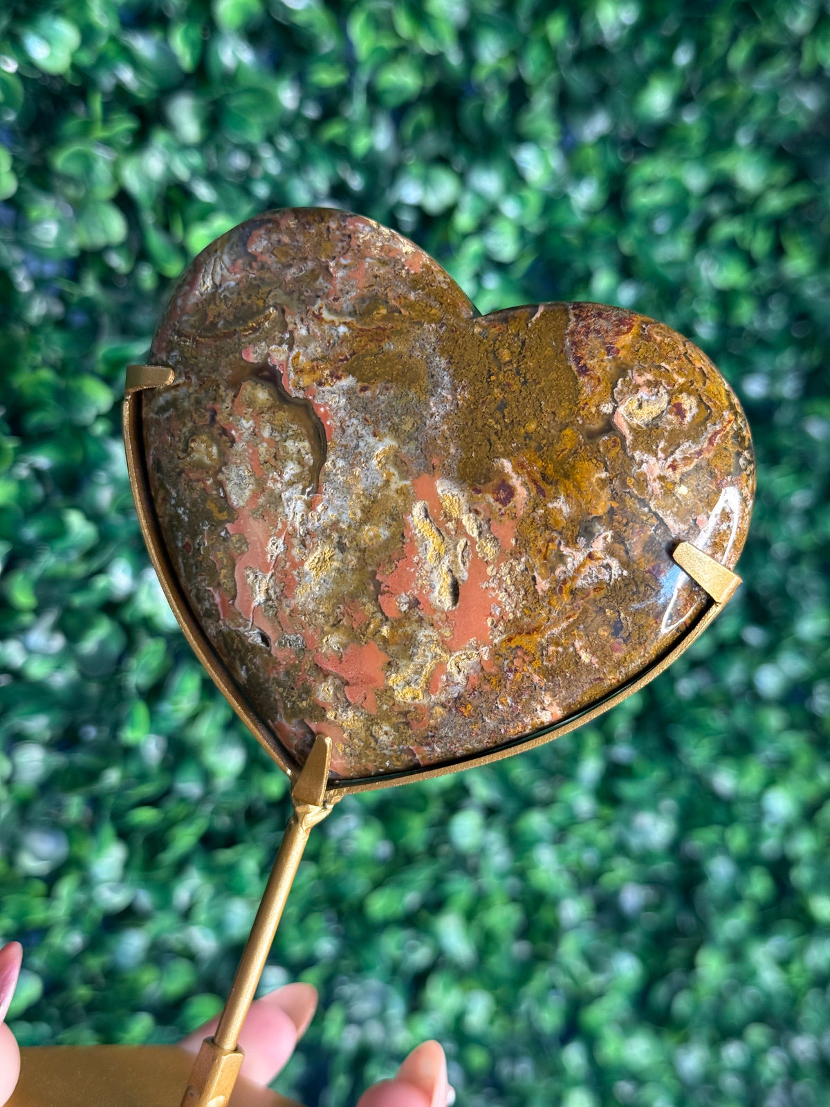 Colourful Moss Agate Heart Crystal Carving from Indonesia - B