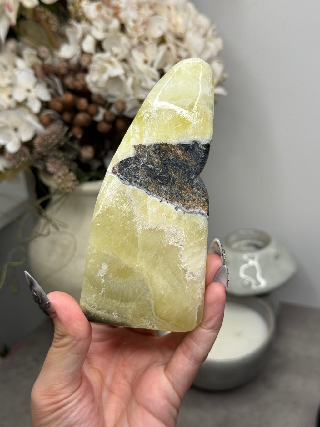Yellow Aragonite Freeform Crystal Carvings Q - Pakistan