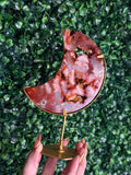 Colourful Carnelian Moon from Indonesia with gold stand