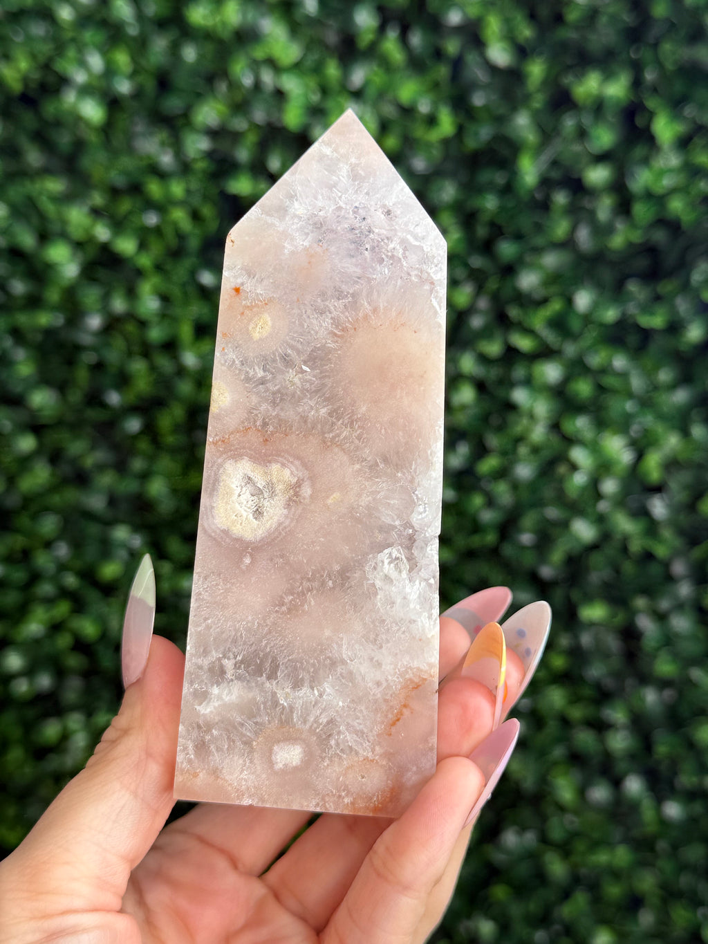 Flower Agate Druzy Tower Crystal Carving B