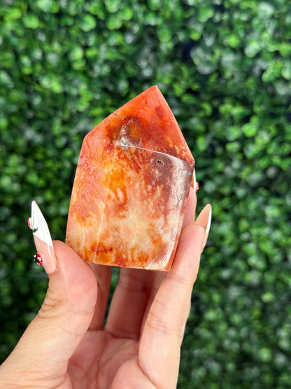 Pink Carnelian Domino Tower Crystal Carvings