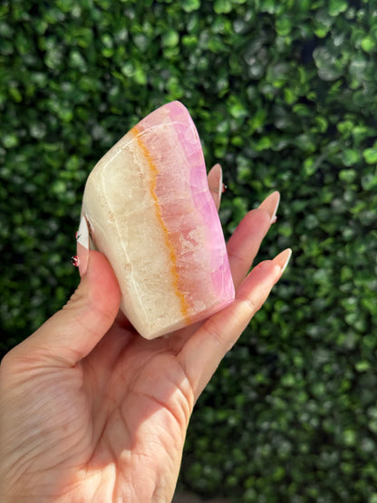 Large Pink Aragonite AAA with gold Stand from Afghanistan