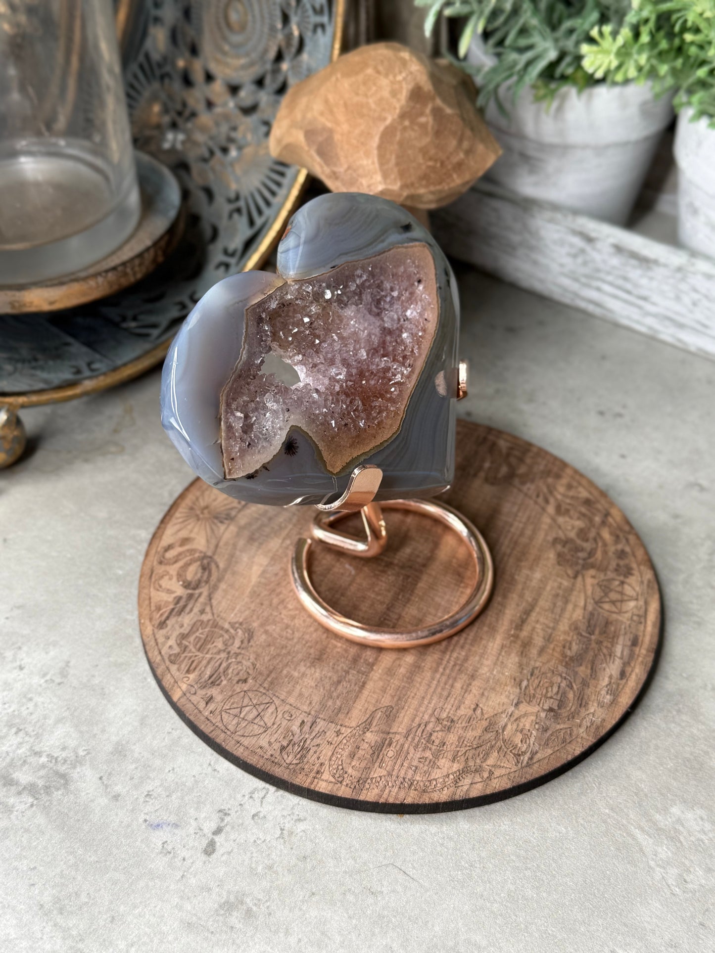 Druzy Agate Crystal Heart with Stand