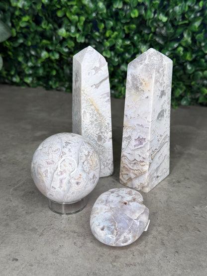 White Plume Agate with Amethyst Druzy from Closed Mine Crystal Carvings