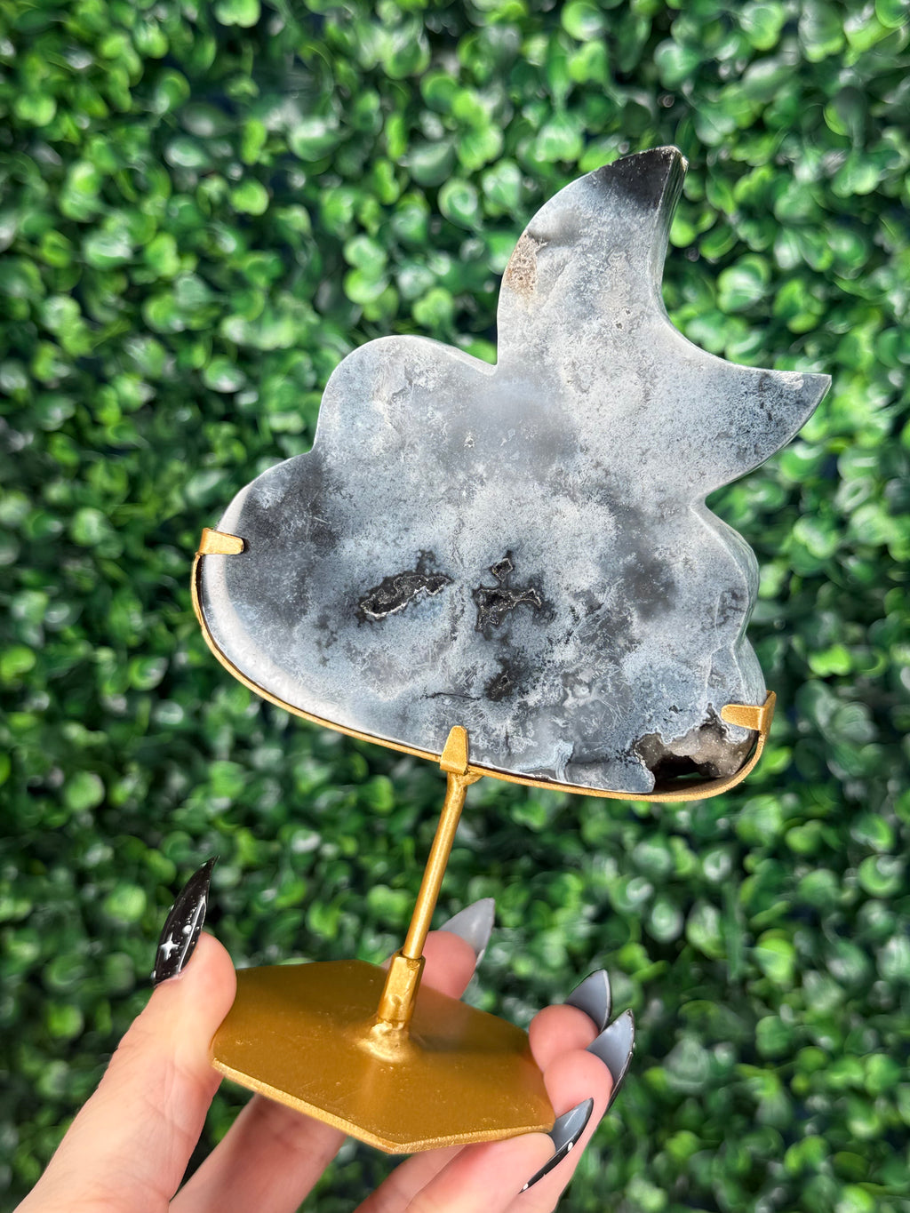 Blue Plume Agate Cloud & Moon Crystal Carving - B