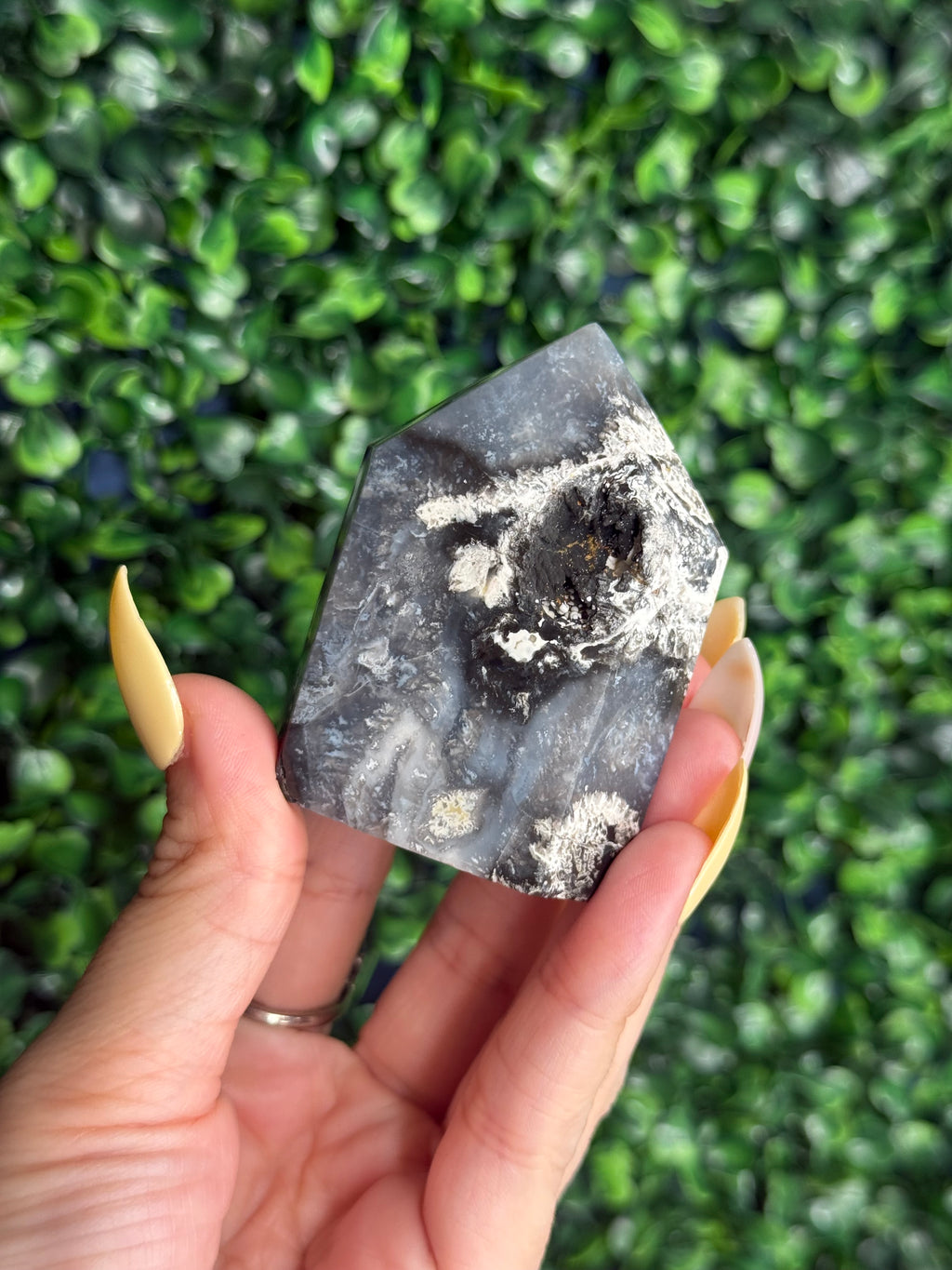 Blue Plume Agate Heart Tower Carving from Indonesia J
