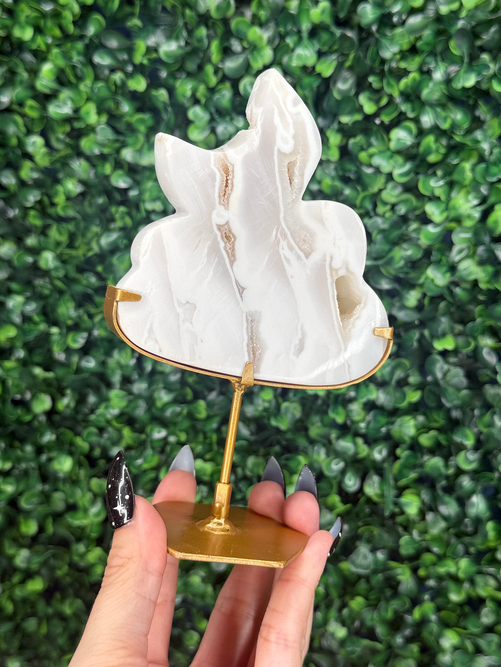 White Plume Agate Cloud & Moon Crystal Carving - A