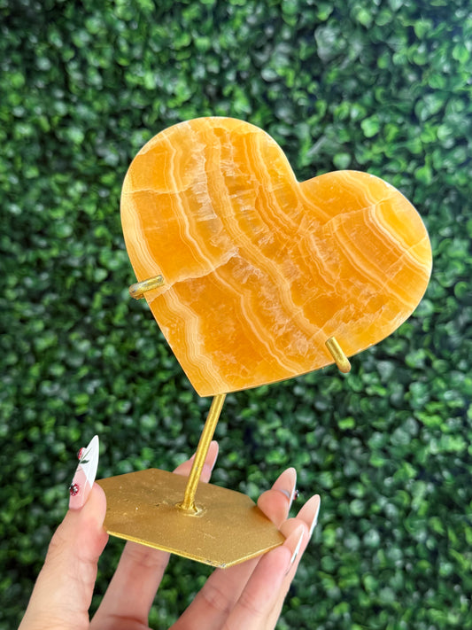 Orange Calcite Heart with Custom Gold Stand from India X