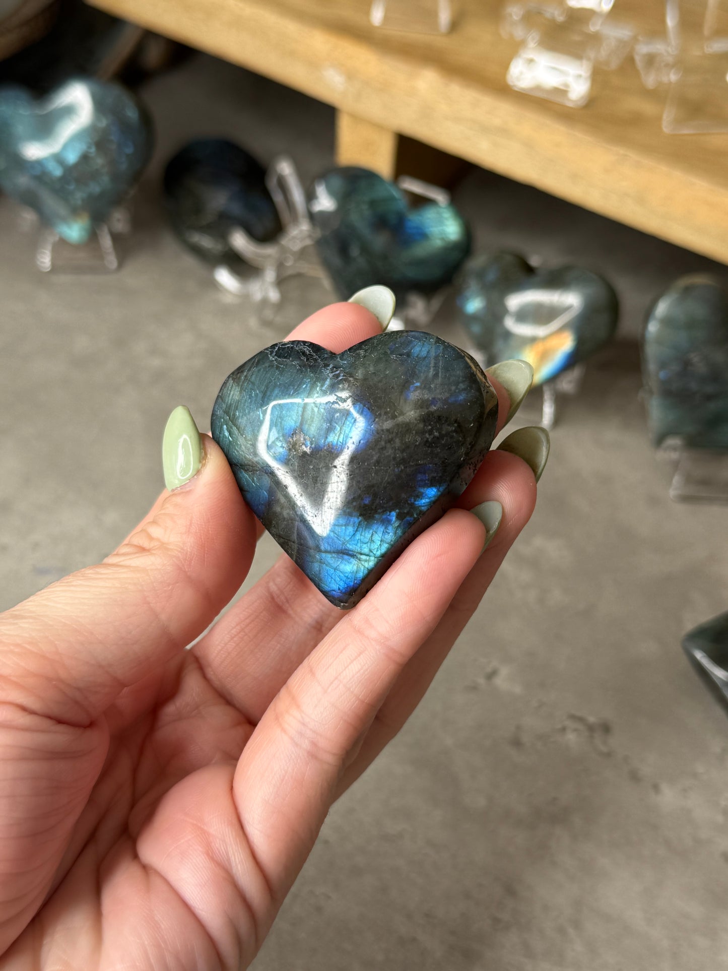 Labradorite Flashy Crystal Heart and Palmstones