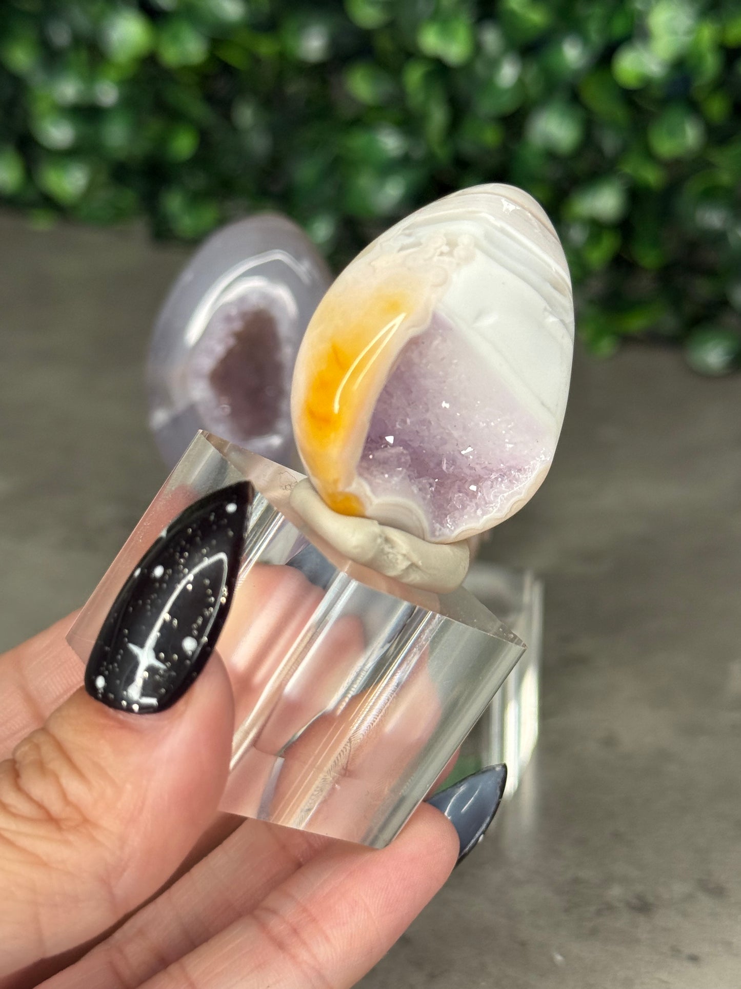 Pink and Purple Agate Egg Crystal Carvingd