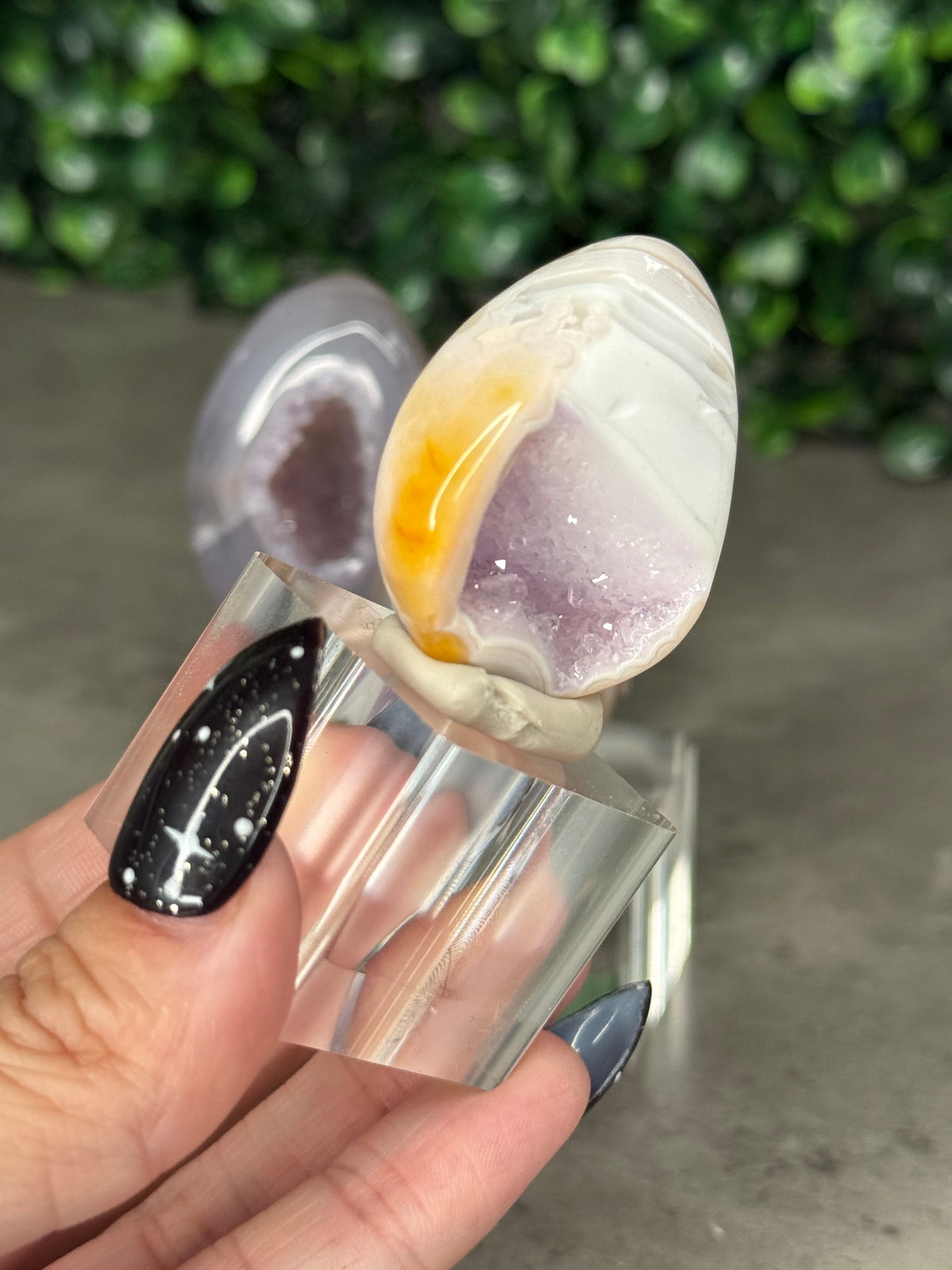 Pink and Purple Agate Egg Crystal Carvings