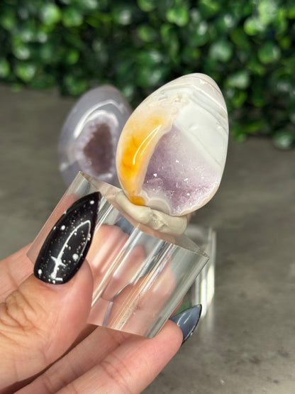 Pink and Purple Agate Egg Crystal Carvingd