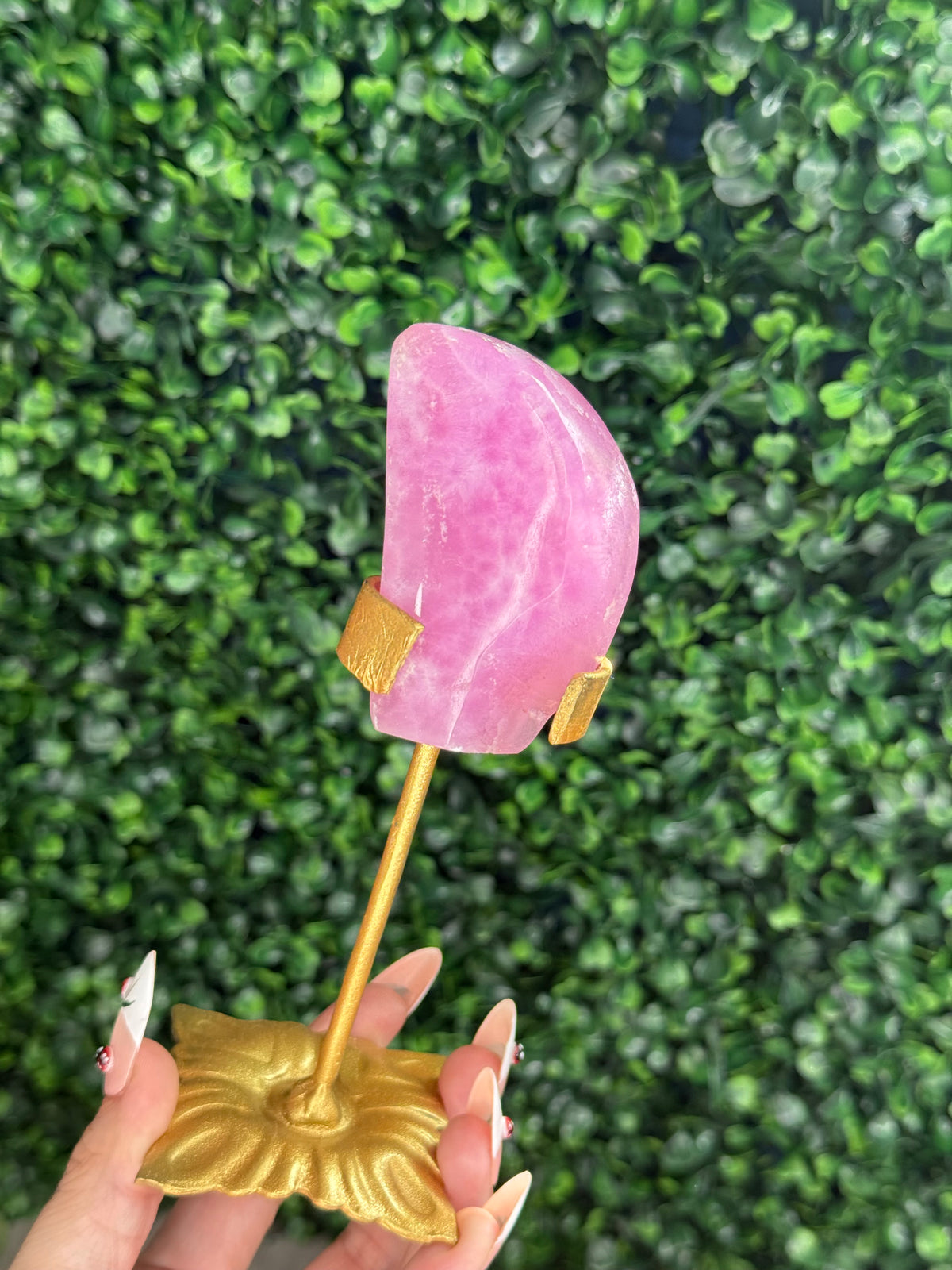 Pink Aragonite AAA with gold Stand from Afghanistan