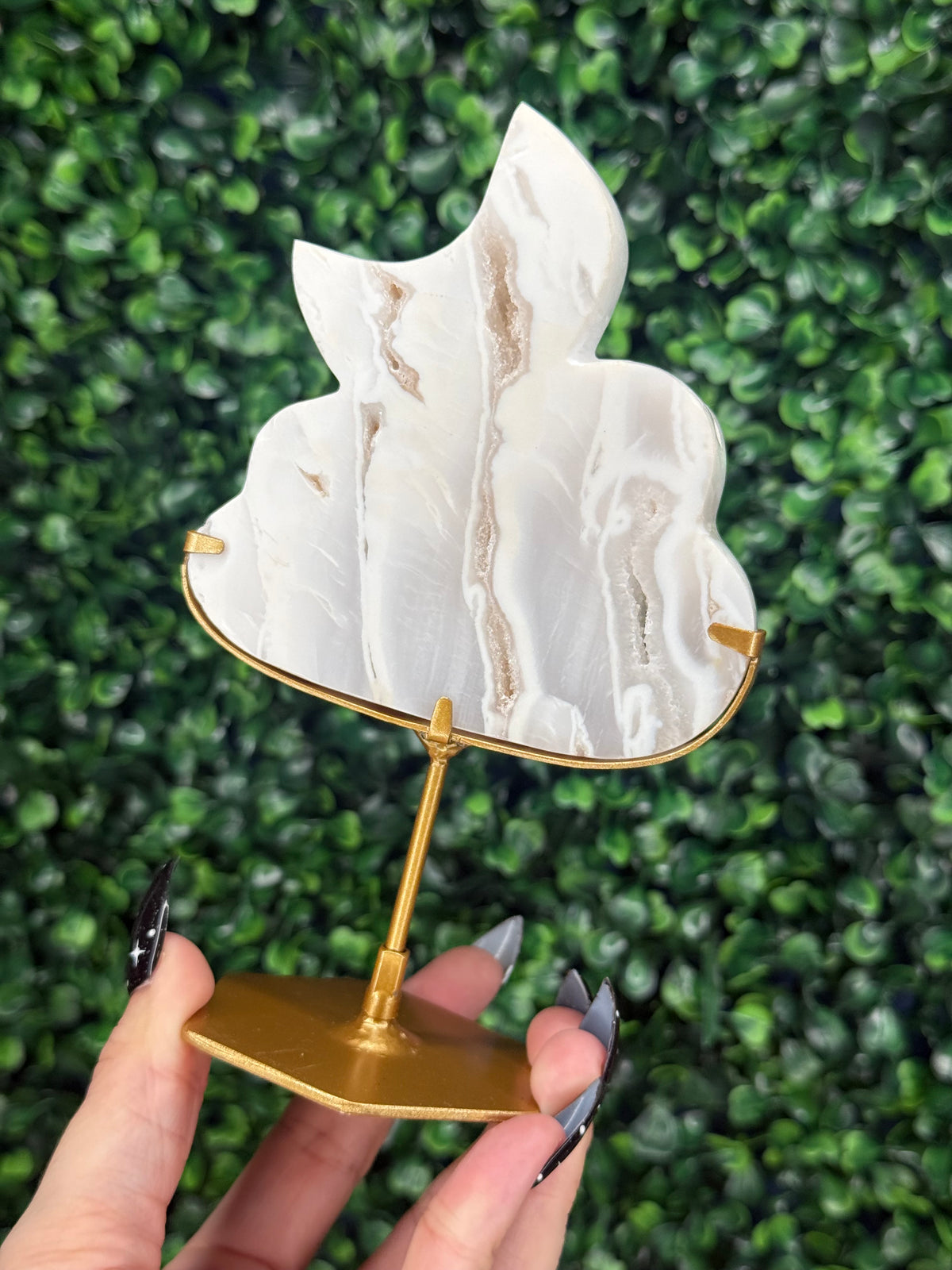 White Plume Agate Cloud & Moon Crystal Carving - B