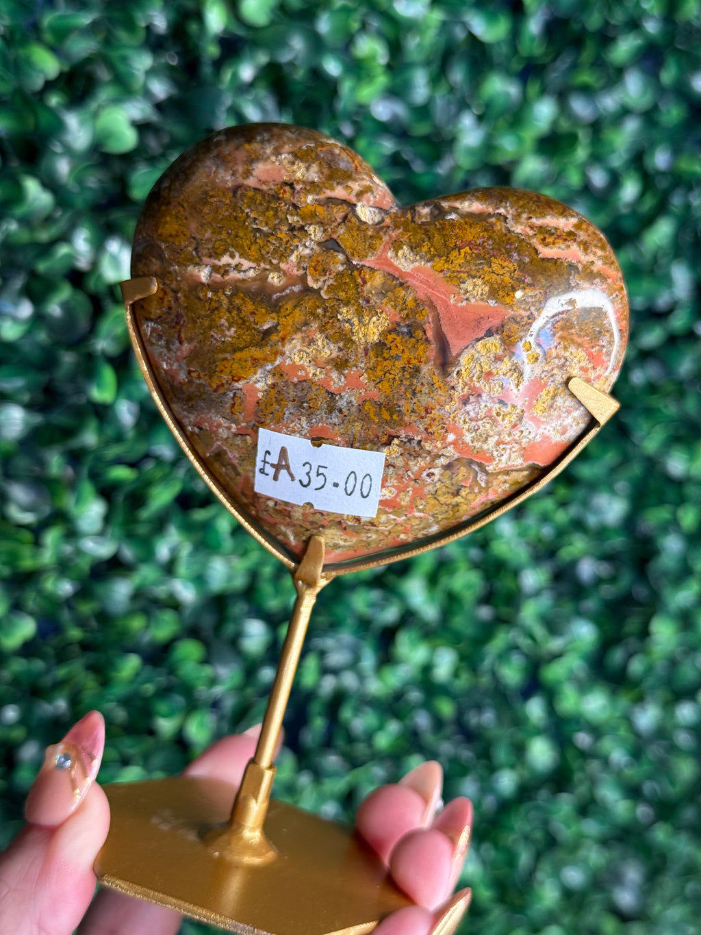 Colourful Moss Agate Heart Crystal Carving from Indonesia - A