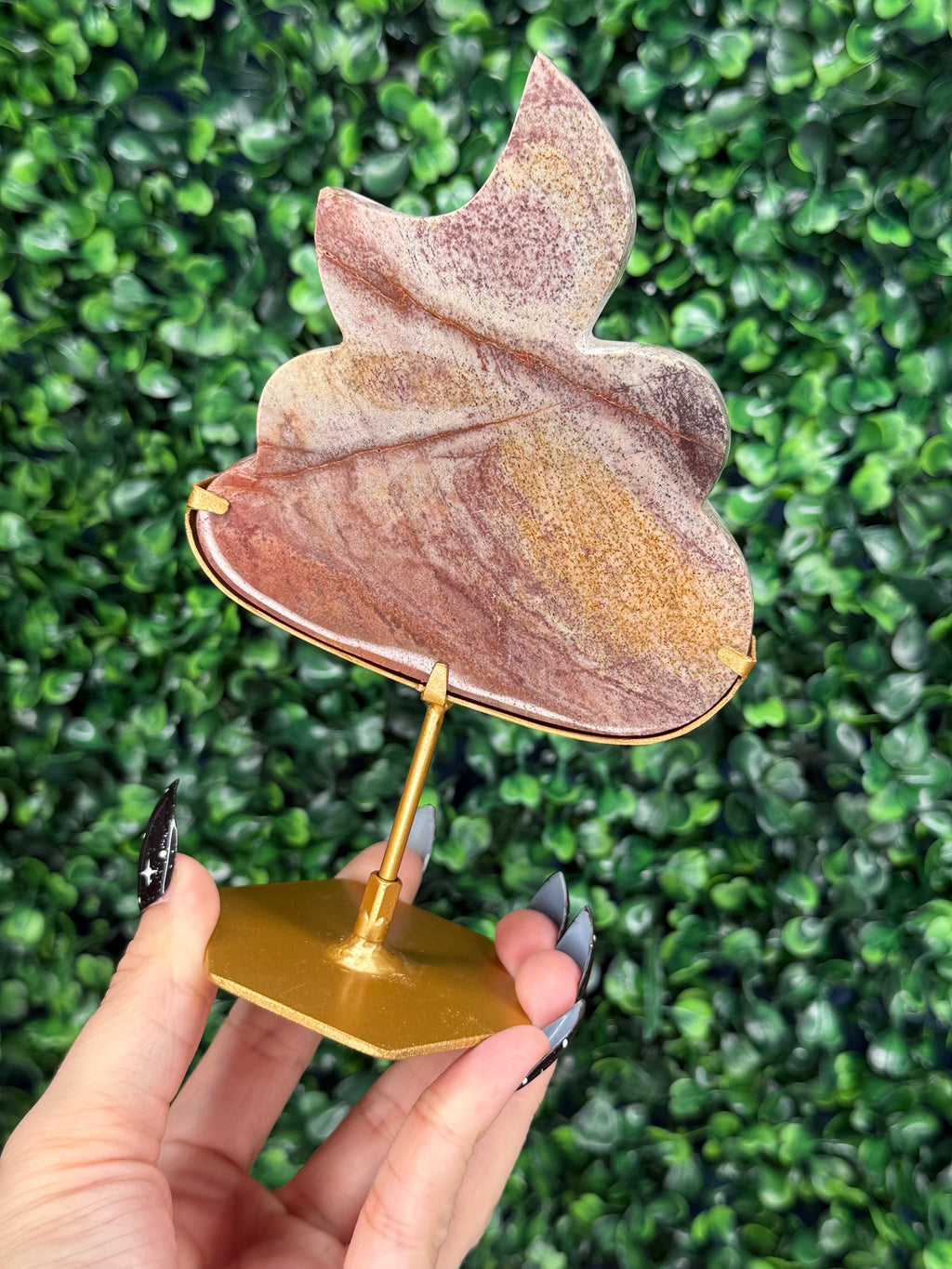 Pink Picture Jasper Cloud & Moon Crystal Carving - A