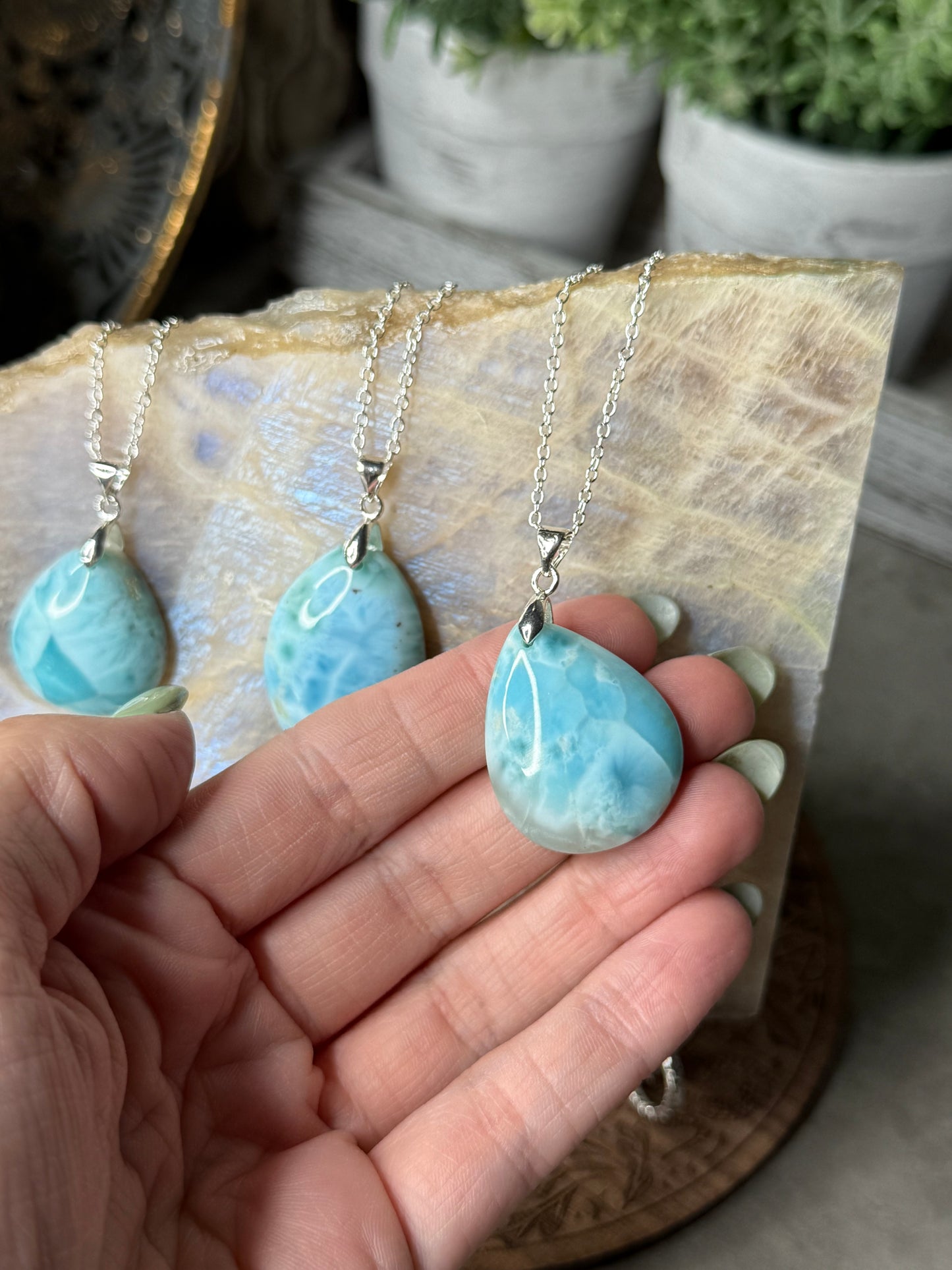 Larimar Crystal Pendant Necklaces