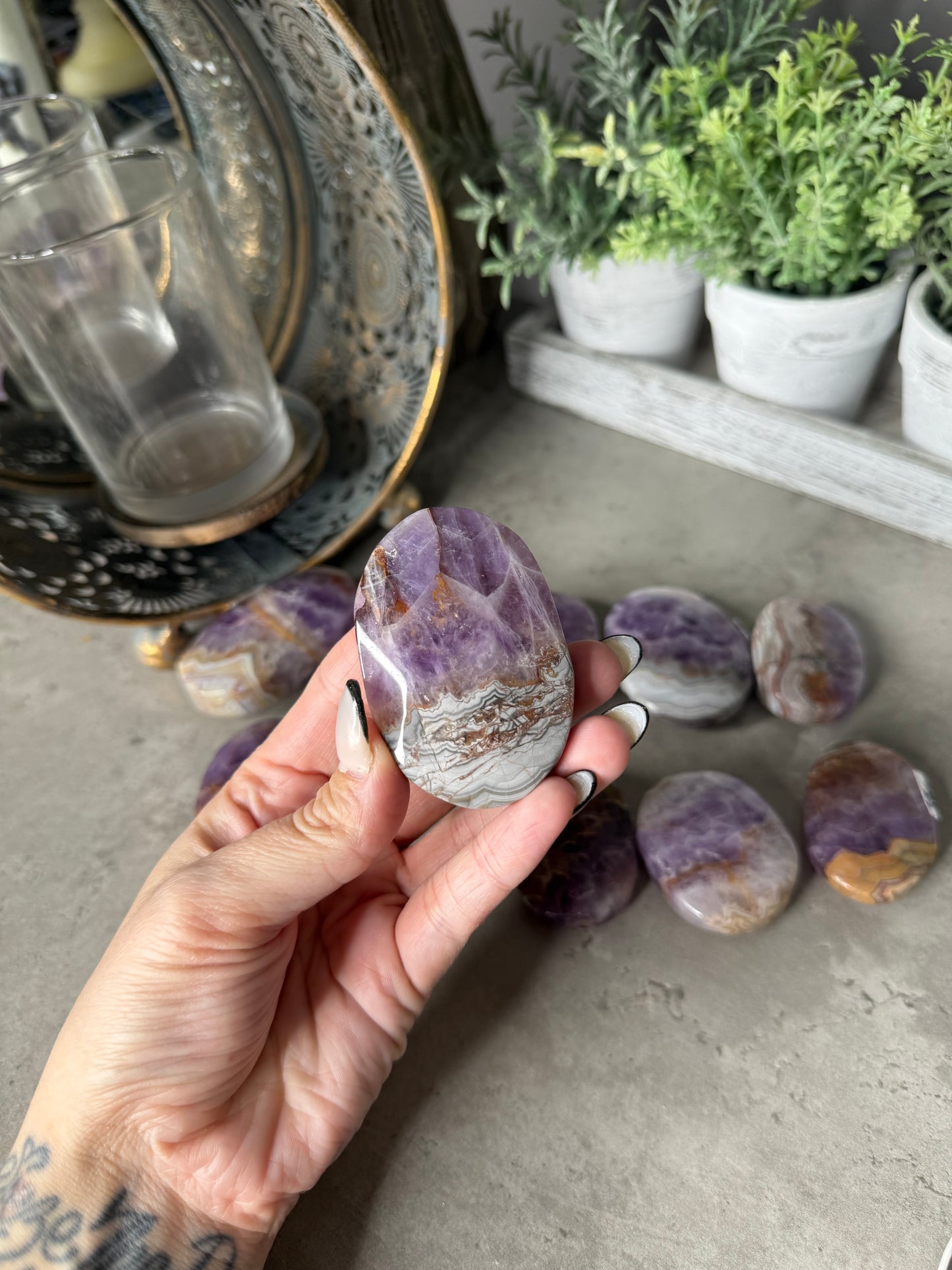 Amethyst x Crazy Lace Agate Palmstone