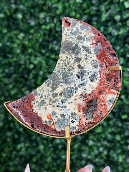 Red Marcasite Moon Crystal carving with stand - Indonesia