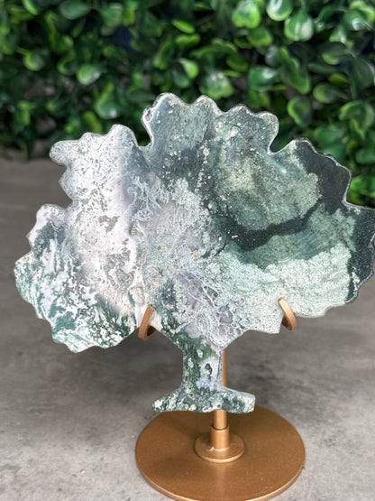 Green Jasper Family Tree Carving with Gold Stand – Indonesia