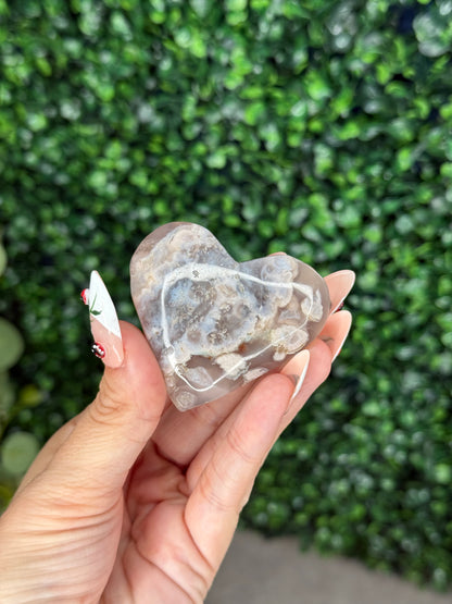 Flower Agate Hearts Crystal Carvings