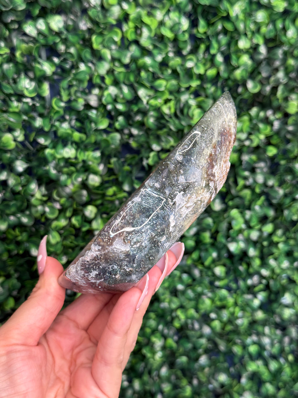 Moss agate & Ocean Jasper Bowl 369g Madagascar - Imperfect