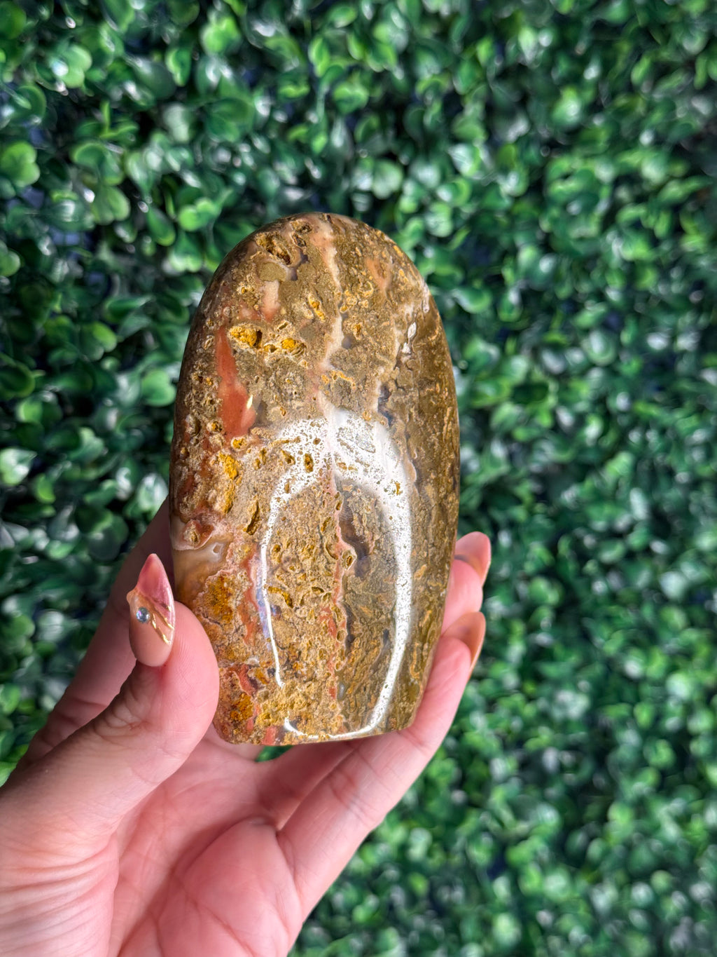 Colourful Moss Agate Freeform Crystal Carving from Indonesia - B