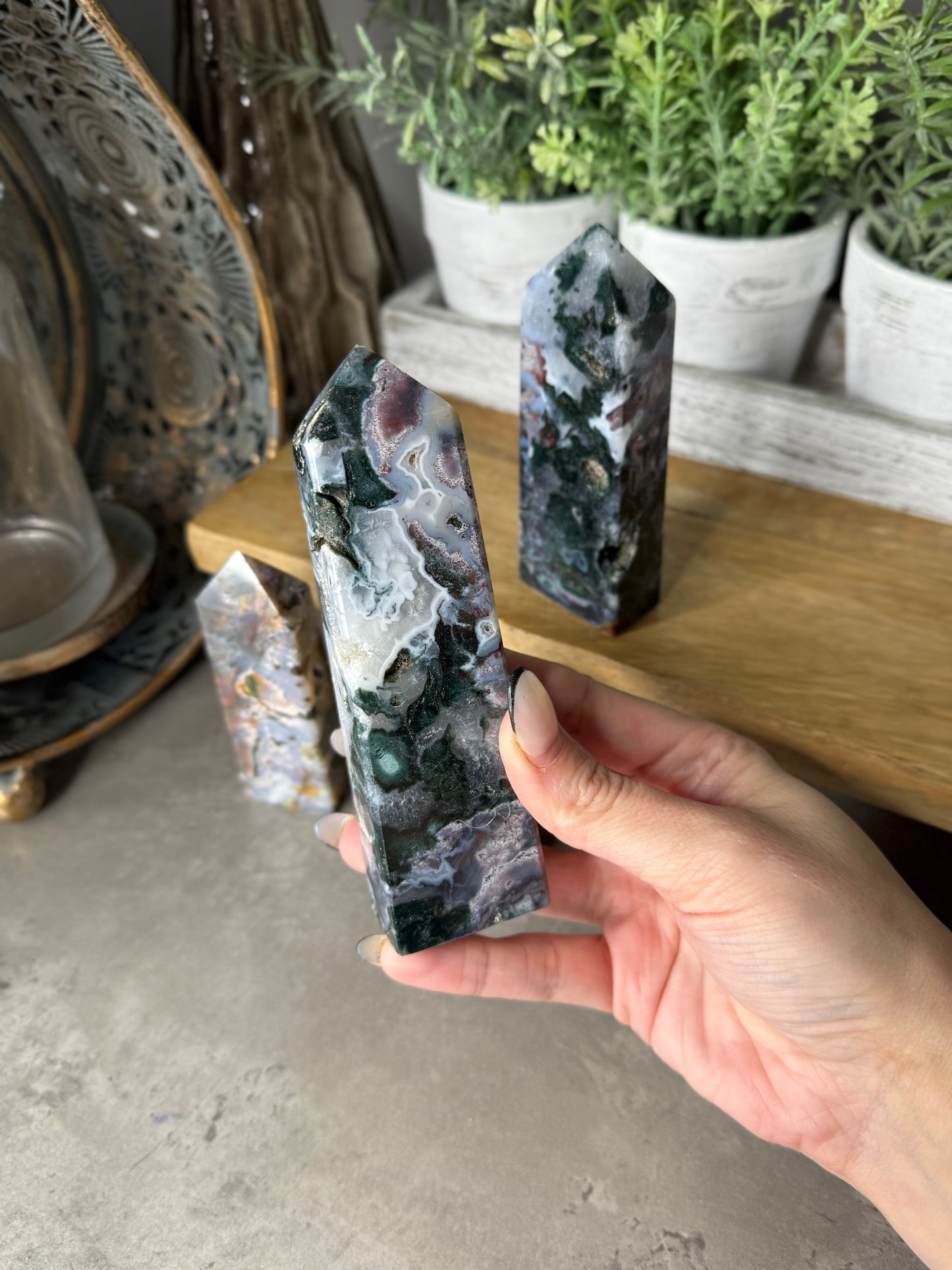 Pink Moss Agate Towers