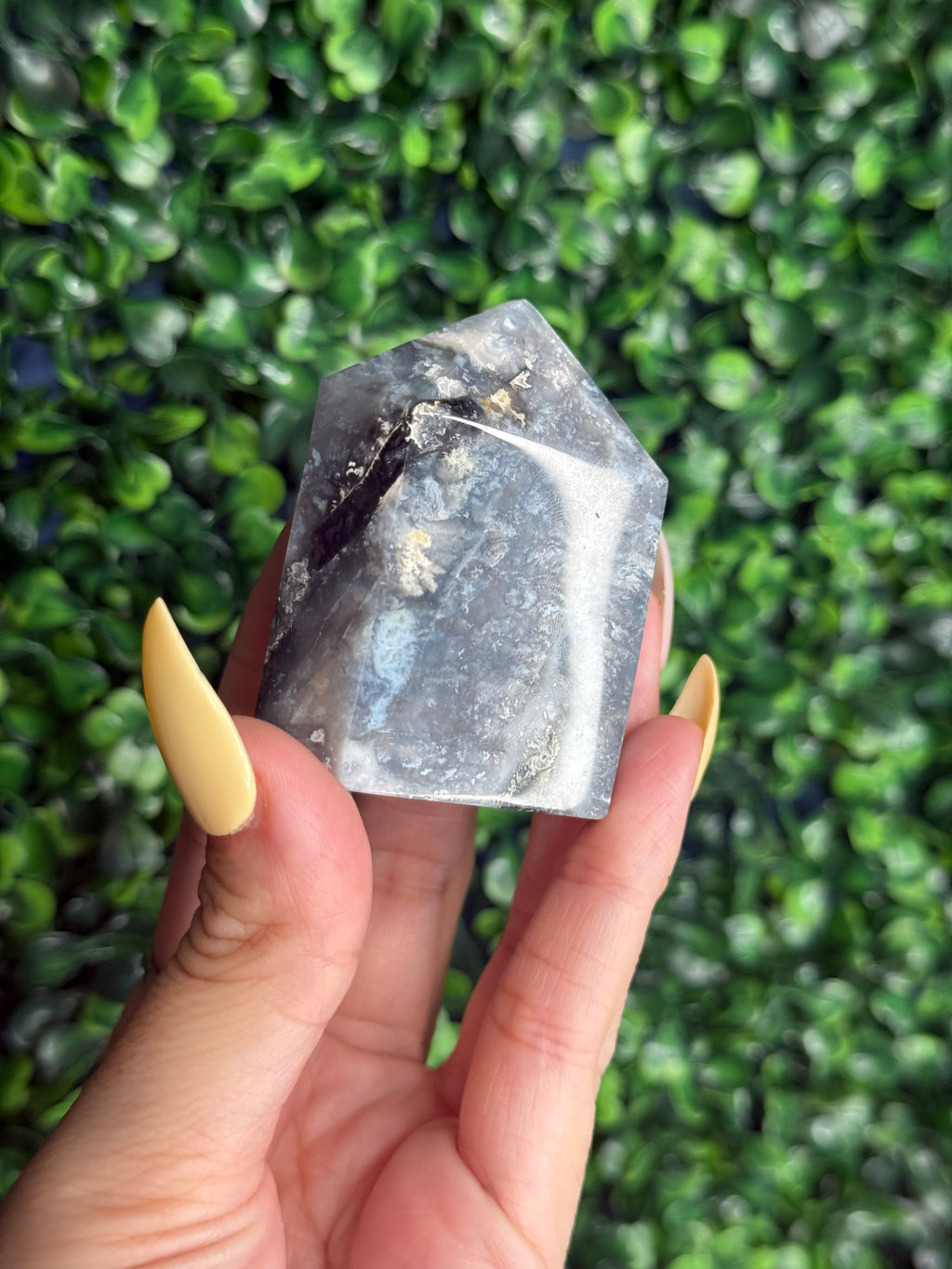 Blue Plume Agate Heart Tower Carving from Indonesia L