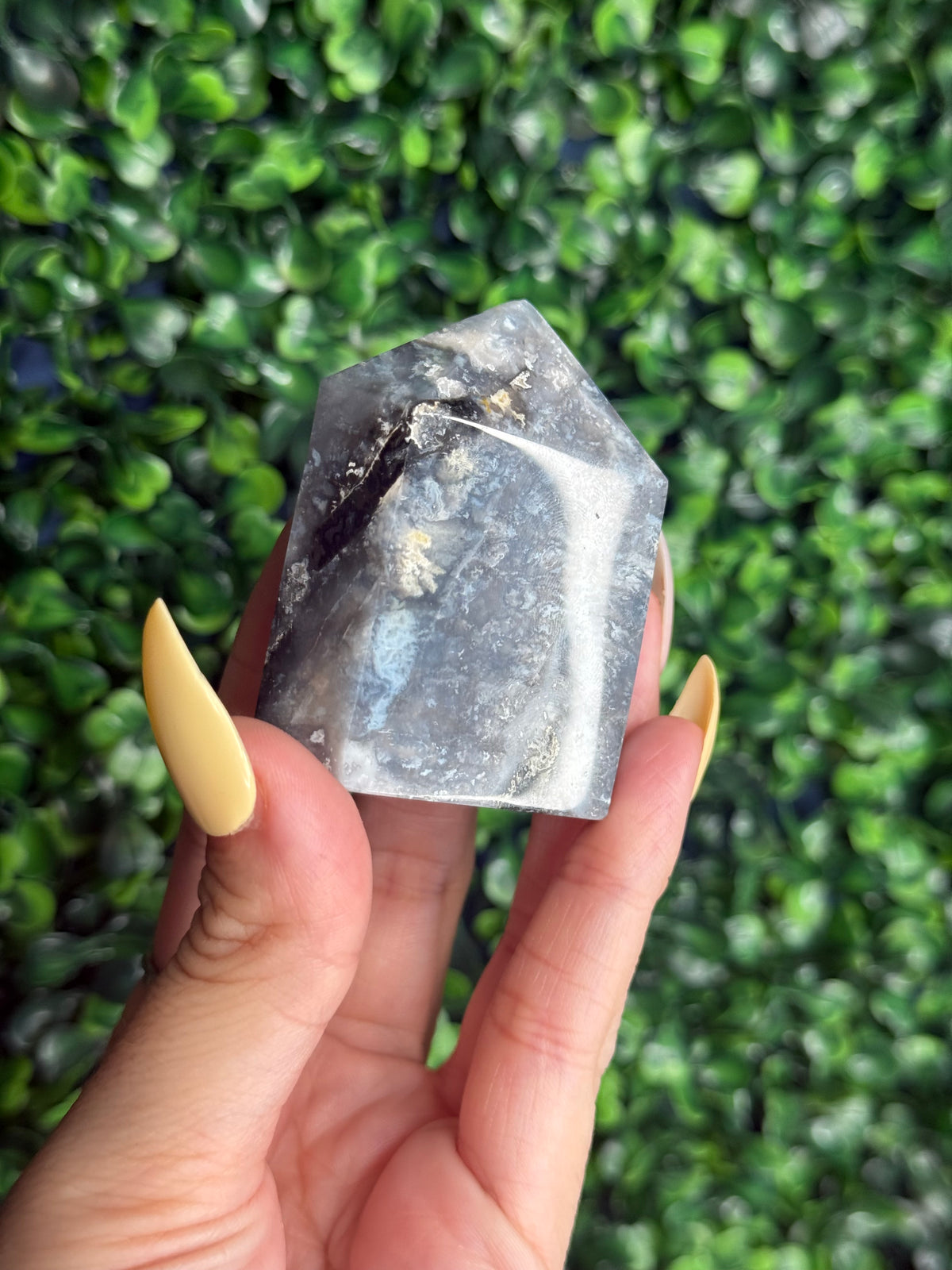 Blue Plume Agate Heart Tower Carving from Indonesia L