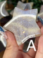 Moonstone Star Carving with Gold Stand – Choose Your Piece (60g–119g)