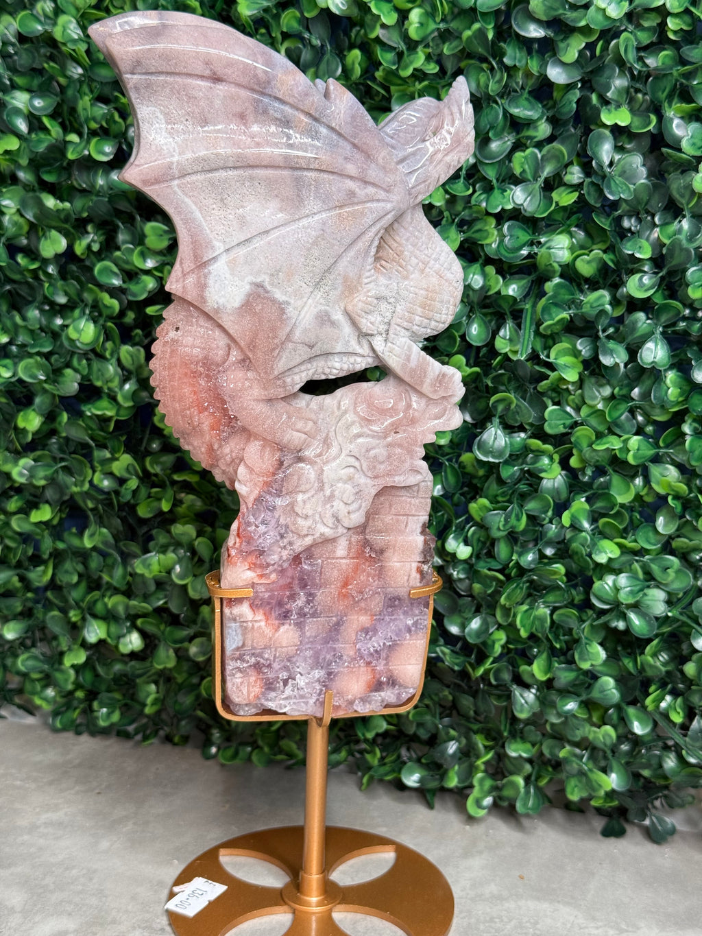 Large Pink Amethyst Druzy Dragon Carving - Brazil