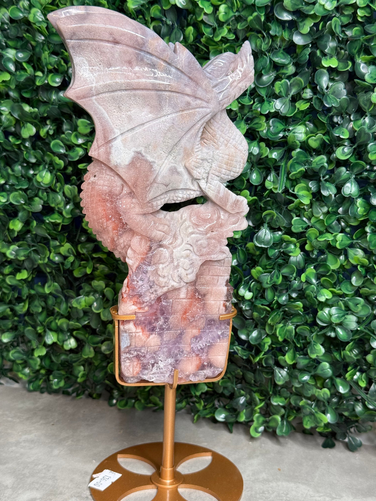 Large Pink Amethyst Druzy Dragon Carving - Brazil