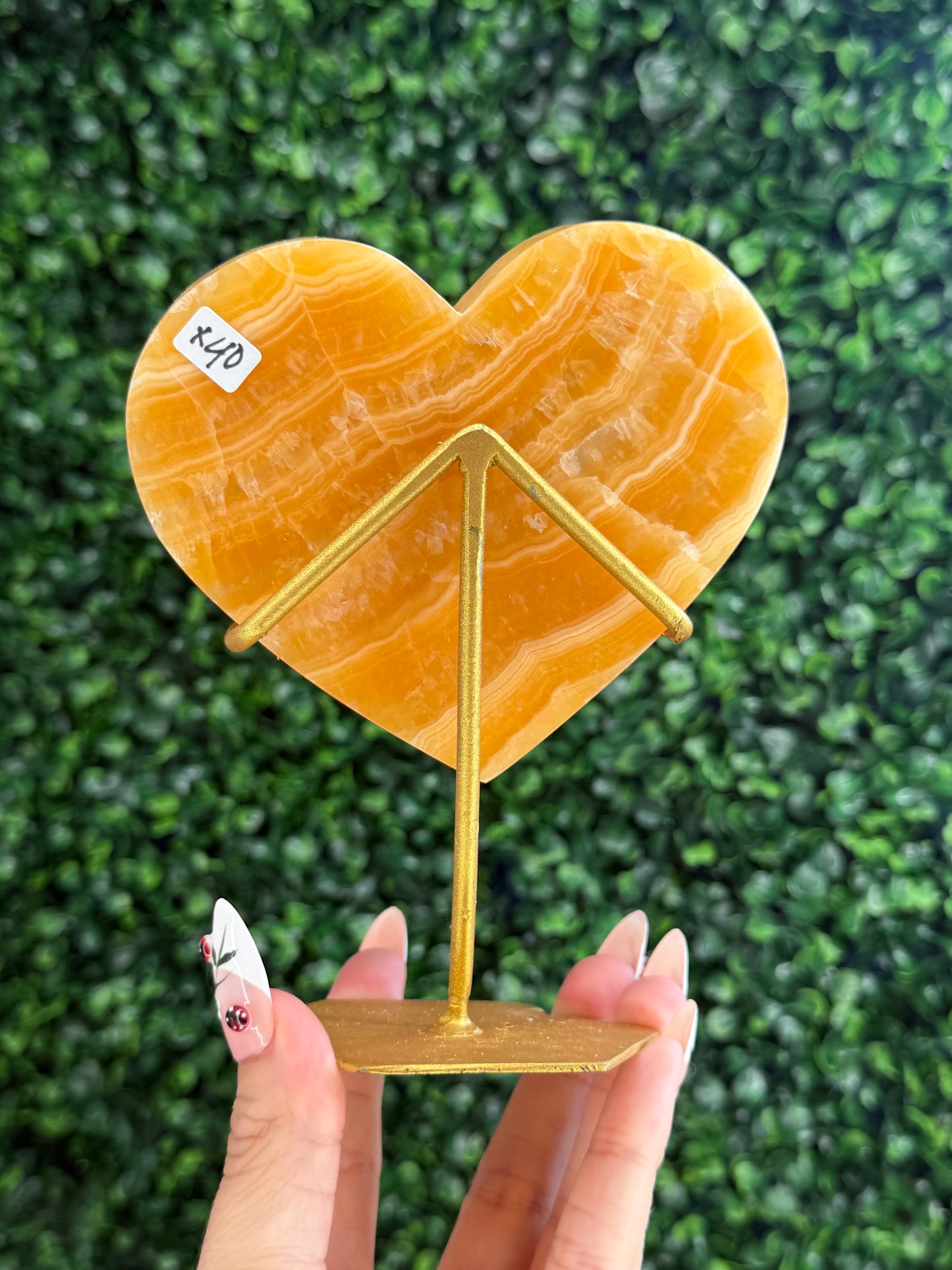 Orange Calcite Heart with Custom Gold Stand from India X