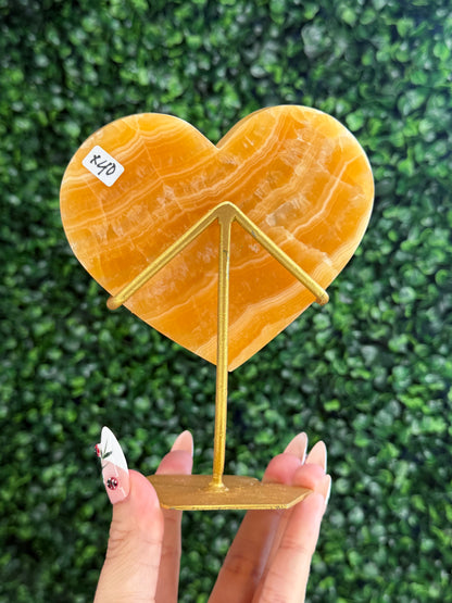 Orange Calcite Heart with Custom Gold Stand from India X