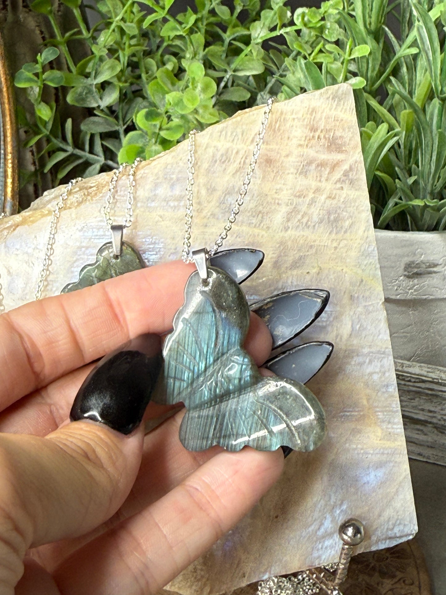 Labradorite Crystal Butterfly Pendants with chain