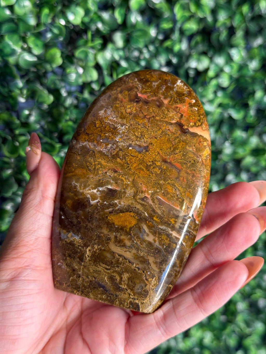 Colourful Moss Agate Freeform Crystal Carving from Indonesia - C