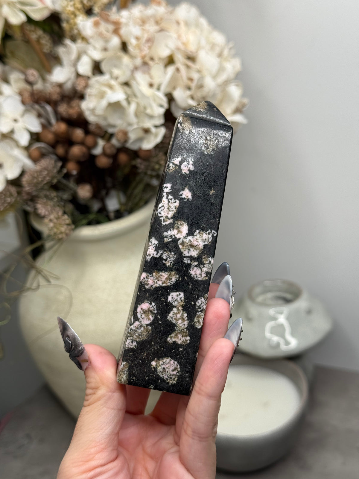 Snowflake Obsidian Tower Crystal Carving C
