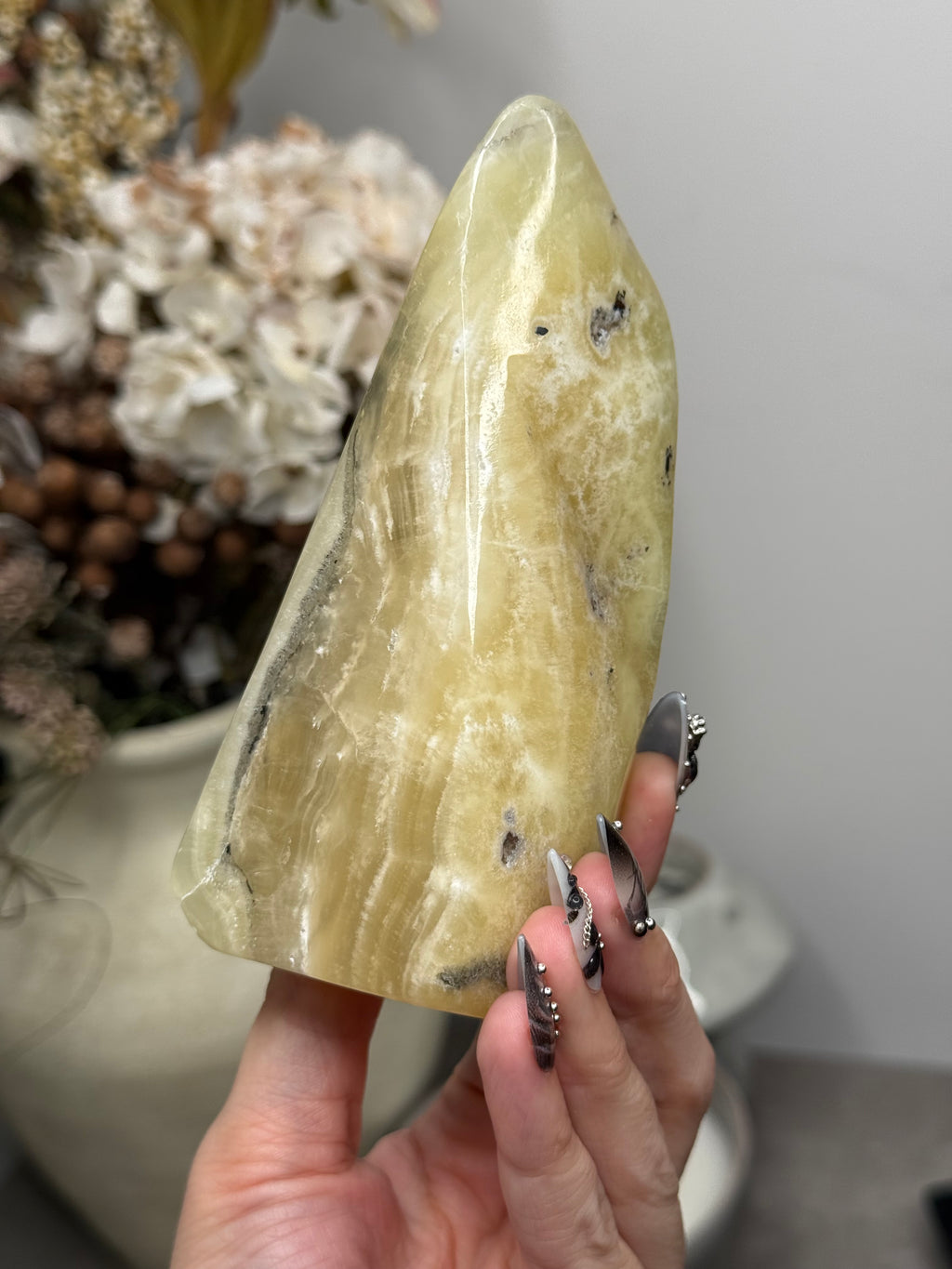 Yellow Aragonite Freeform Crystal Carvings N - Pakistan