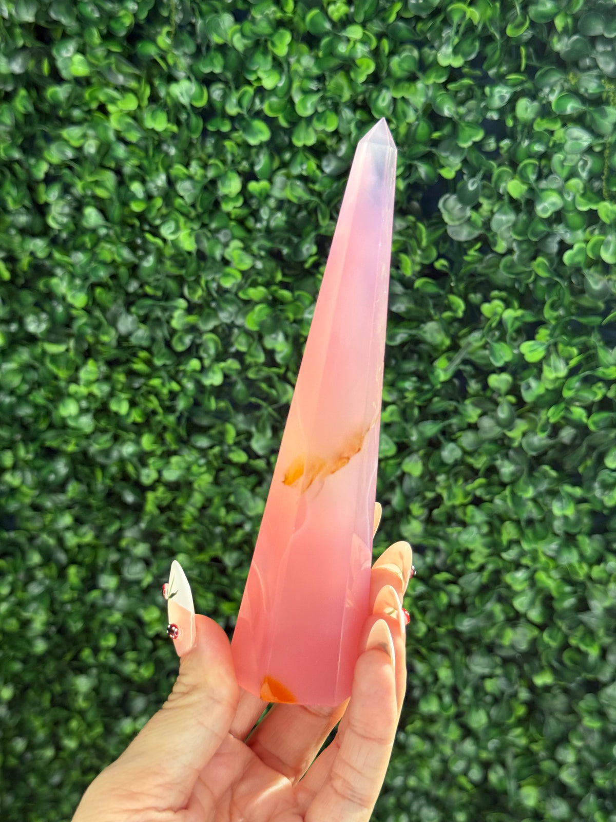 Pink Jelly Agate Obelisk Tower Crystal Carving - B 155g