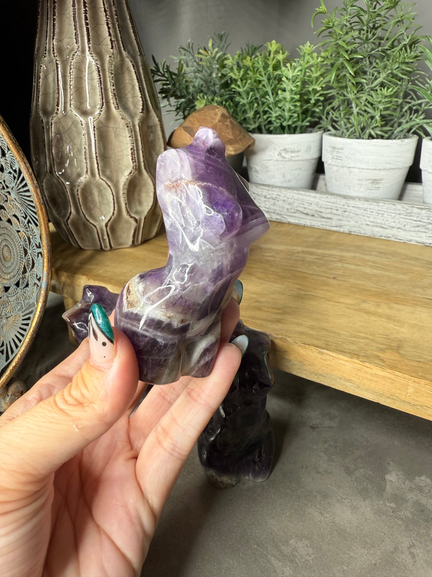 Rose Quartz & Amethyst Goddess Crystal Carvings