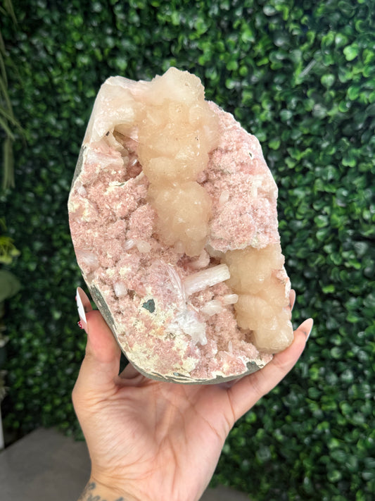 Pink Heulandite with Stilbite Crystal Geode - Maharashtra, India - 1.5kg