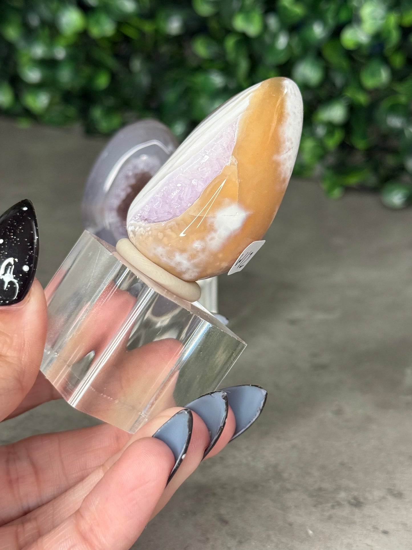 Pink and Purple Agate Egg Crystal Carvingd