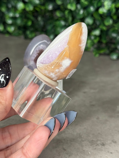Pink and Purple Agate Egg Crystal Carvingd