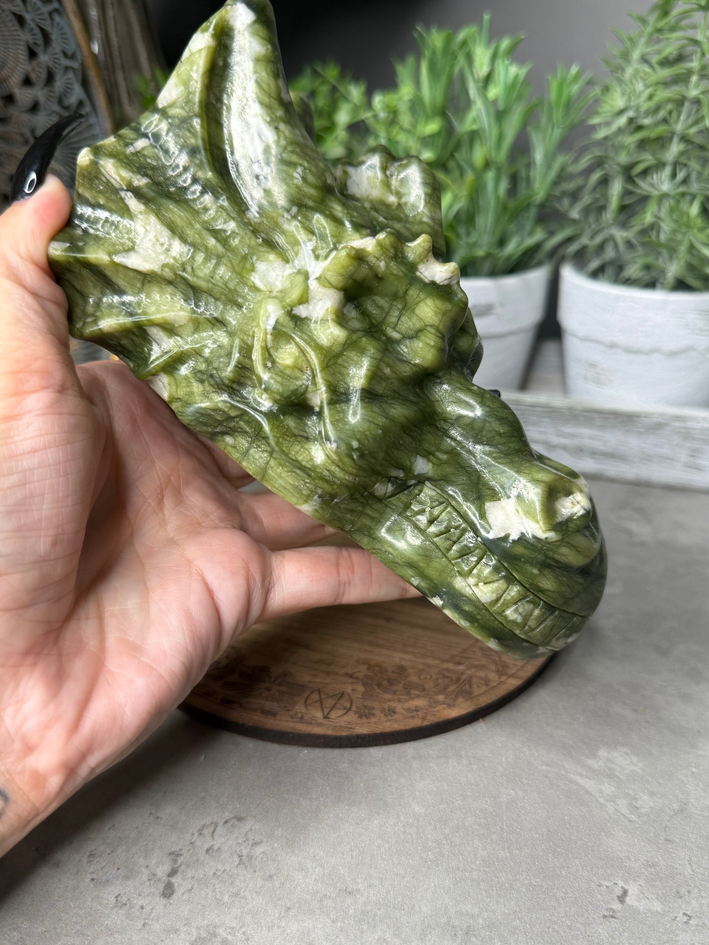 Large Green Jade Dragon Crystal Carving 815g